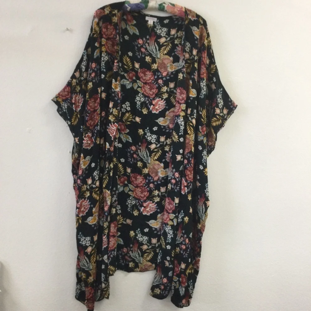 Xhilaration Floral Kimono Wrap - Black and Red
